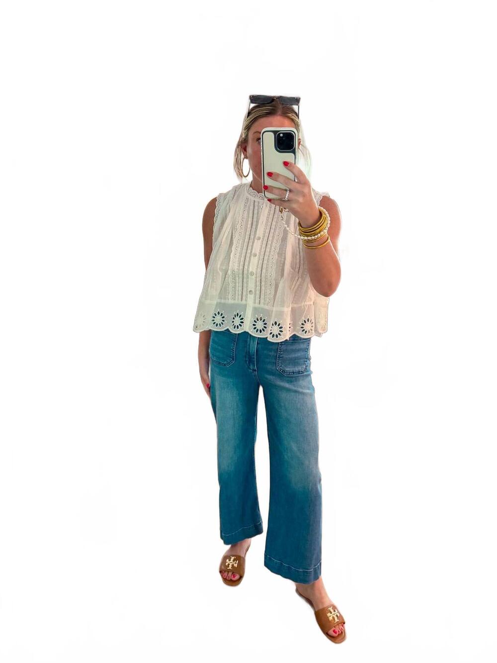 NEW BY TOGETHER women's the margot button front top in white